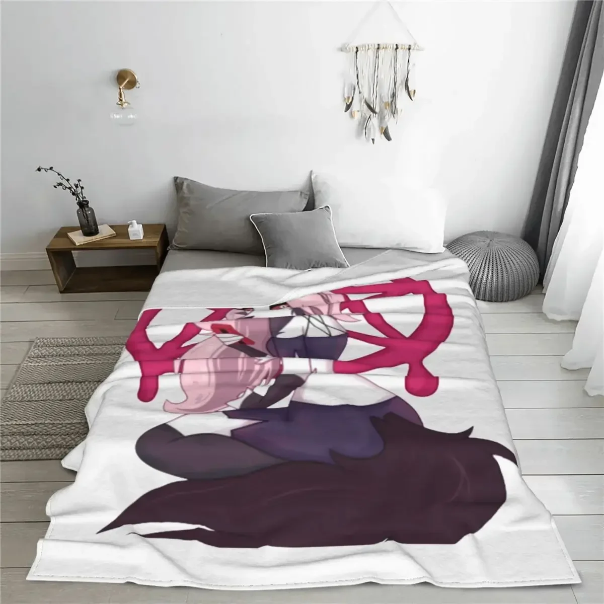 Cute Loona Helluva Boss Anime Wool Blankets Funny Throw Blanket for Home Hotel Sofa Quilt