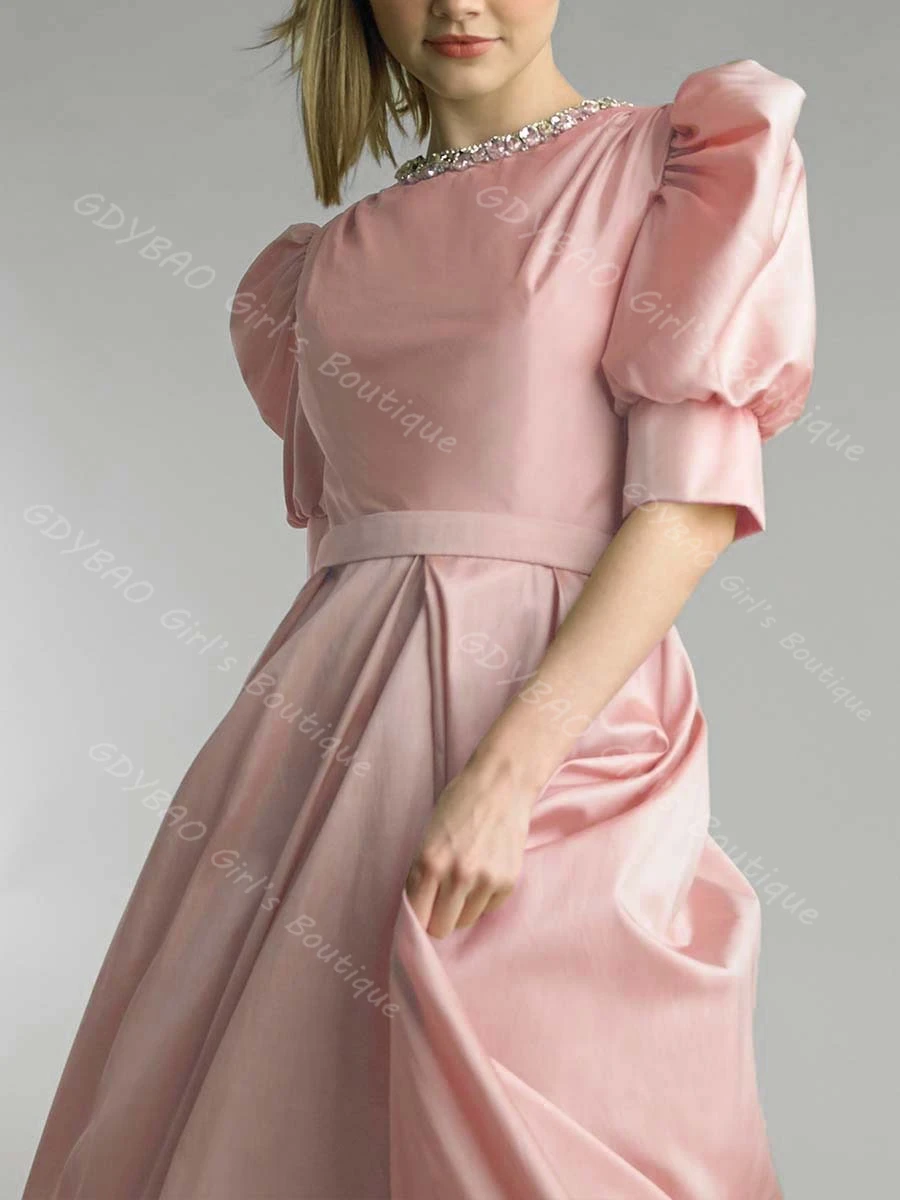 A-line/Princess Bridesmaid Dress Beaded Neck Balloon Sleeve Wedding Party Gown Long Prom Dress With Sashes Evening Gown Custom