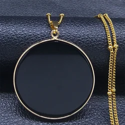 Black Obsidian Natural Stone Disc Shape Pendant Necklace for Women Gold Color Reiki Healing Energy Chain Necklaces Jewelry Gift
