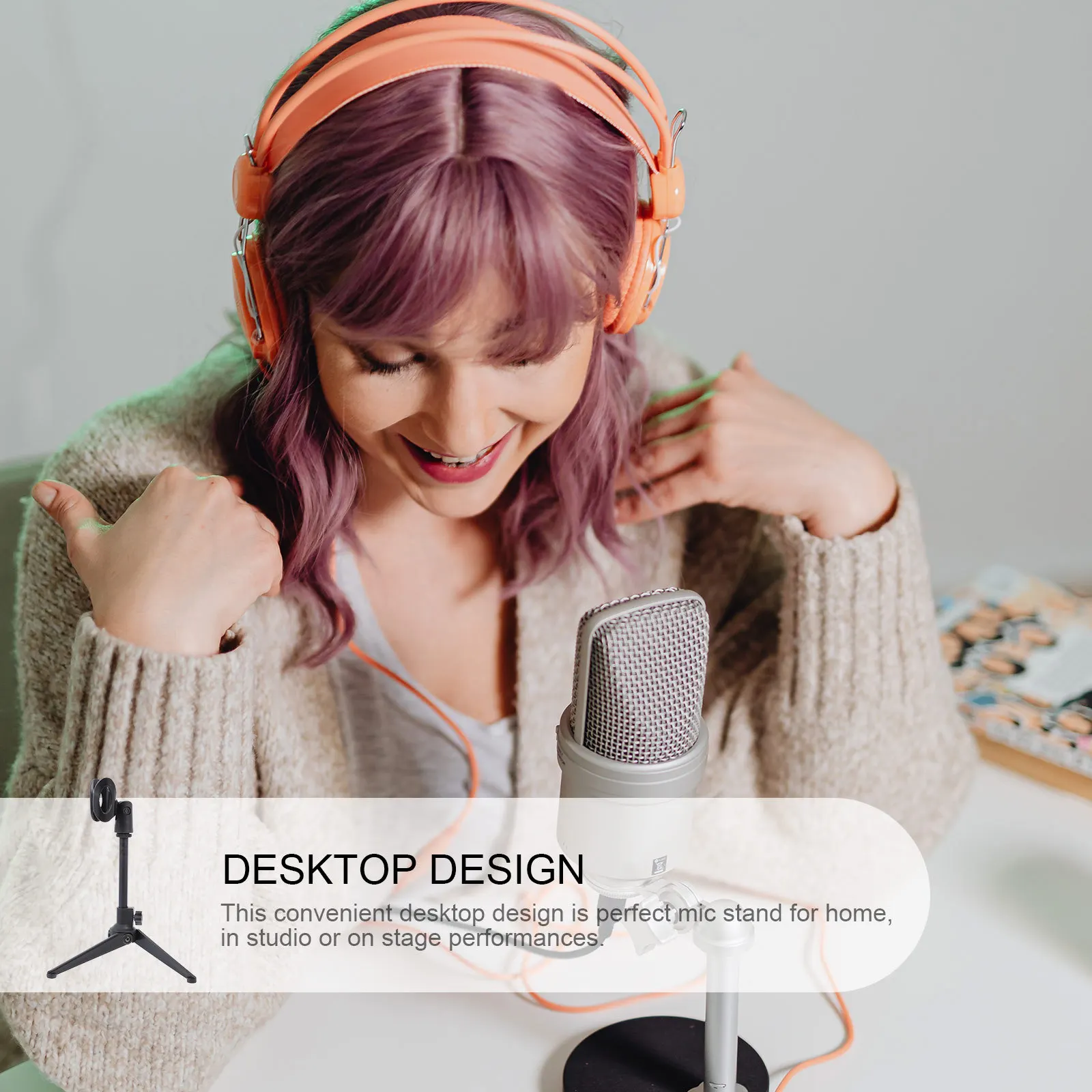 

1pc Adjustable Desktop Microphone Stand Compact Mic Holder Audio Accessory Universal Mic Bracket Tripod Support For Live