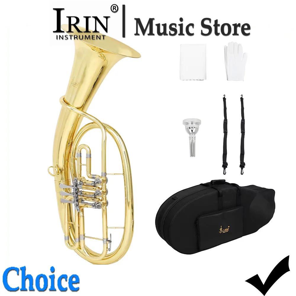 SLADE Bb Tenor Horn Euphonium B-Flat Triple Key Brass Body Euphonium Gold Professional Brass Instrument with Wipes Gloves Bag