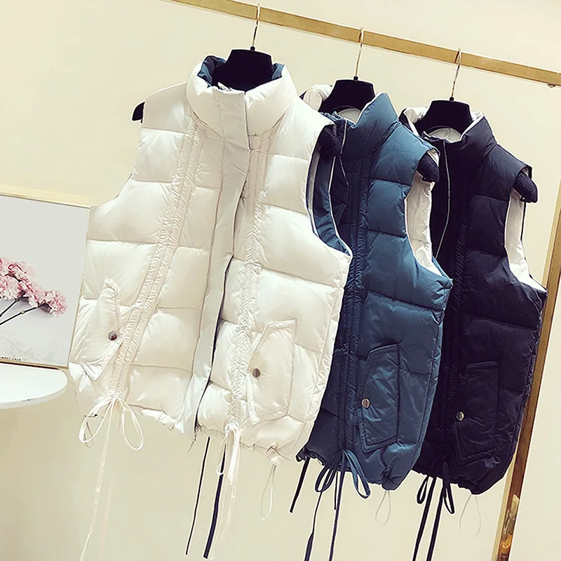 2022 New Women's Vest Jacket Autumn Winter Jacket solid color Stand Collar Coat Sleeveless Loose Female Waistcoat