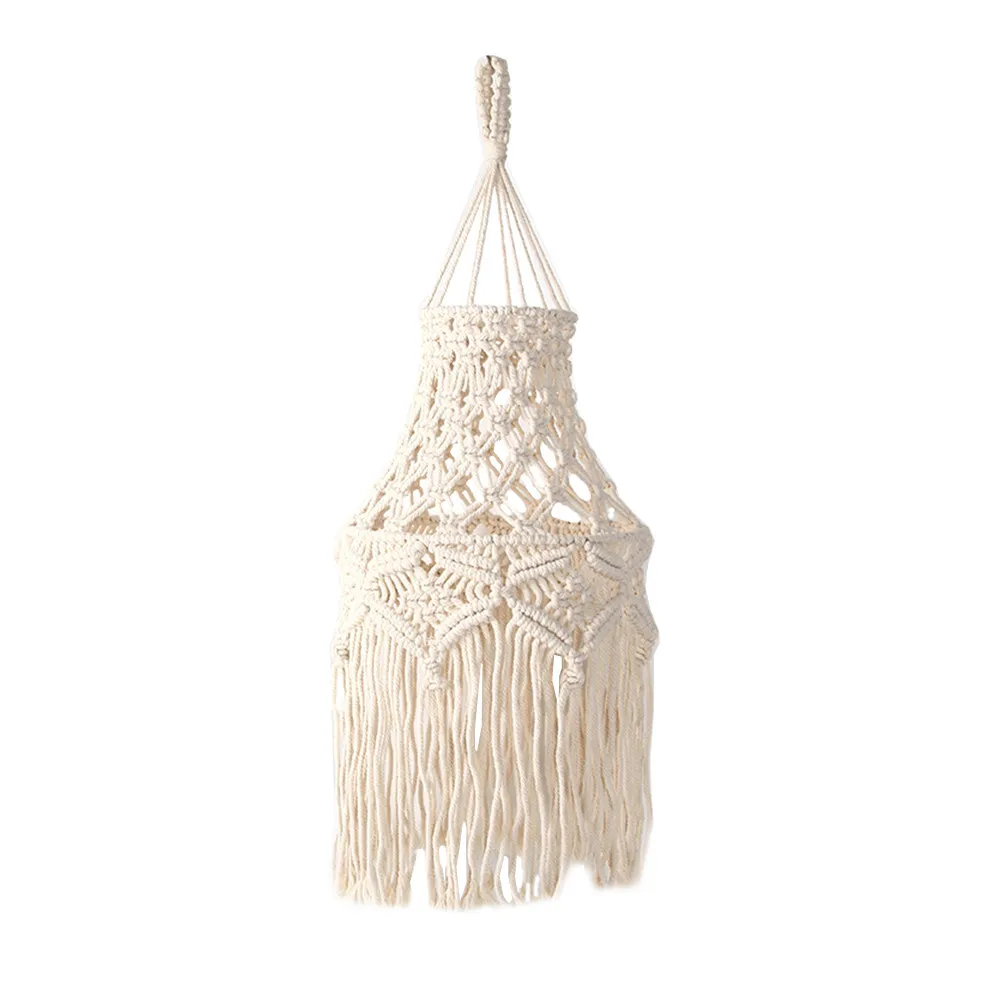 1Pcs Bohemian Lampshade Woven Cotton Rope Hanging Lamp Cover Indoor Decorative Light Shade for Cozy Mood Diffused Illumination