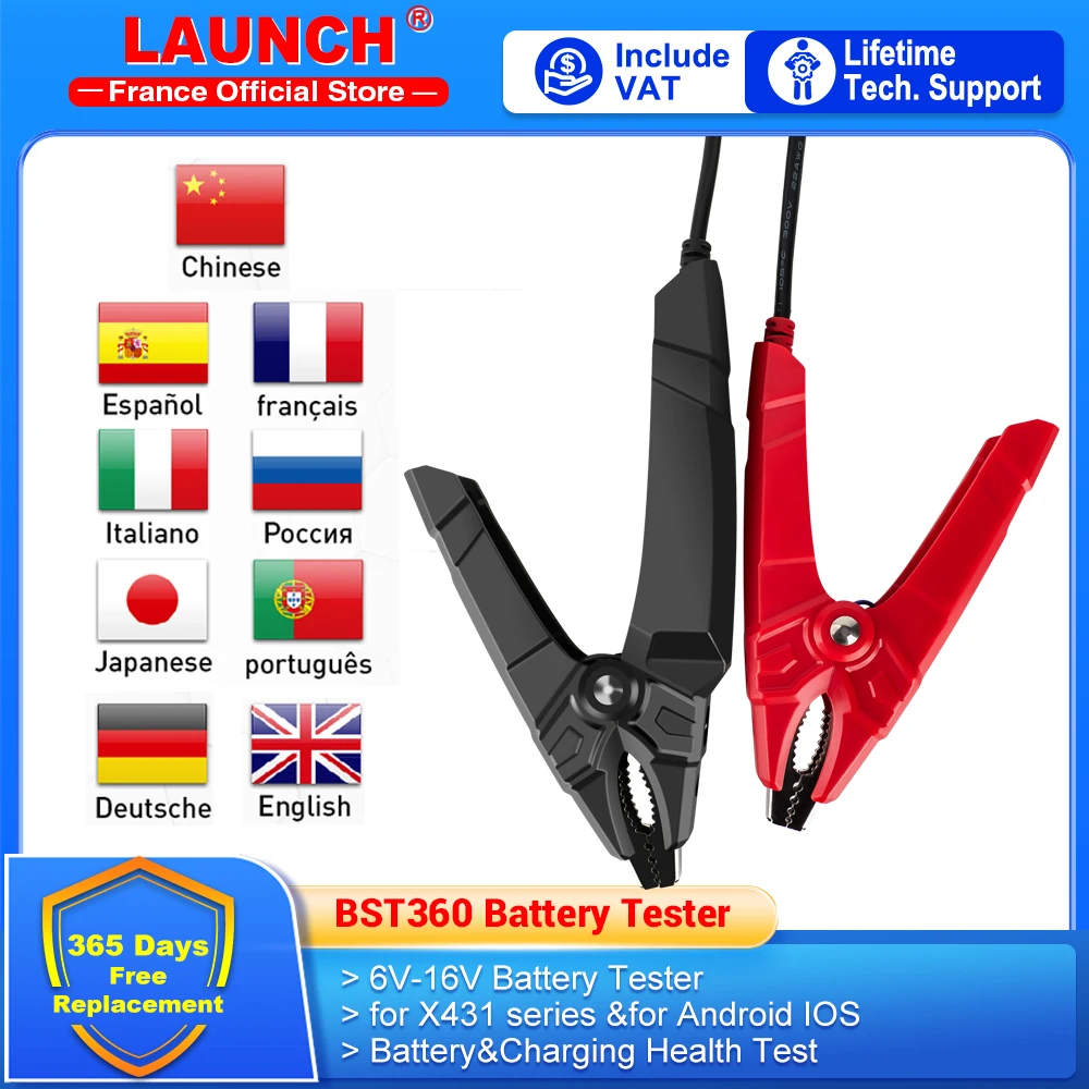 LAUNCH BST360 Bluetooth Battery Tester 12V Car Motorcycle Battery Analyzer Load Cranking Charging Tester for X431 Android IOS