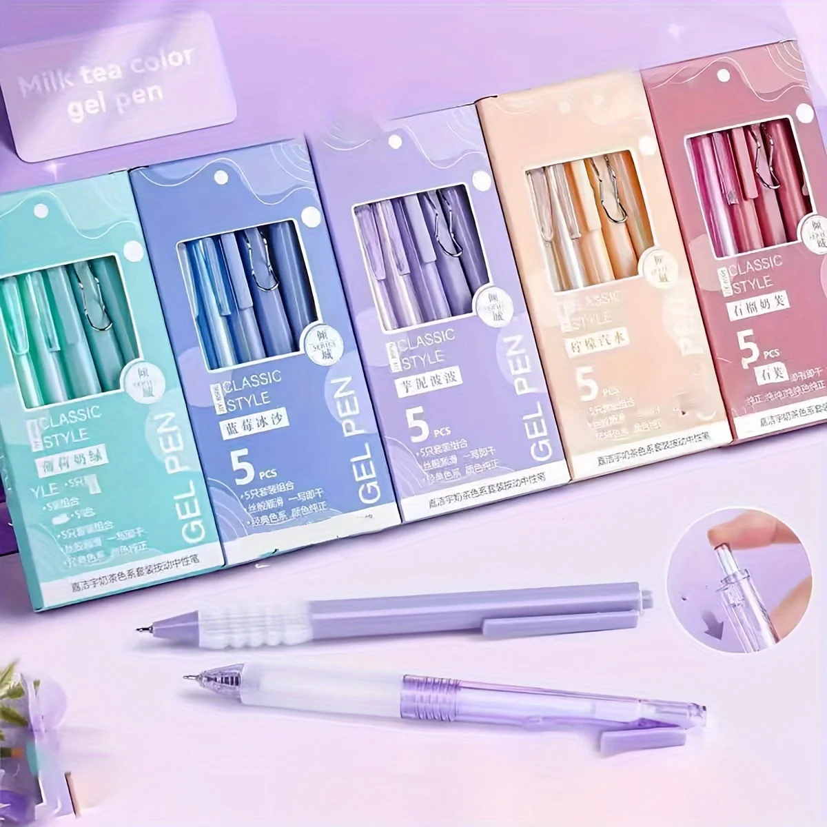 مجموعة أقلام ضغط الدوبامين سريعة الجفاف مكونة من 5 قطع - 0.5 فرشاة قلم محايد - قلم أسود ST، قبضة مريحة لوازم مكتبية مكتبية #2