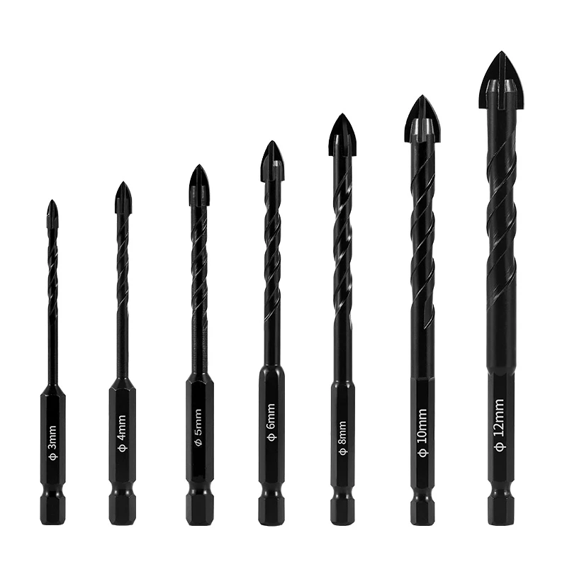 UNDEROOF-3-12mm Tile Drill Bits, Glass Ceramic Concrete Hole Opener, 4 Blades Carbide Tip Twist Kit, Multifunctional Drill Tools