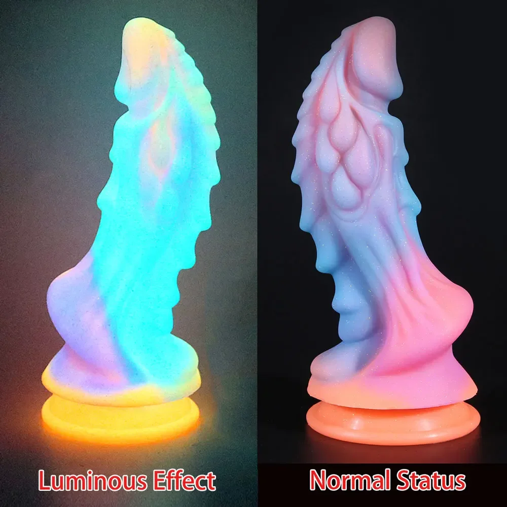 

New Luminous Dildo Anal Sex Toys for Women Colourful Glowing Dick Penis Huge Dragon Monster Dildo Butt Plug Strap on Adult Toys