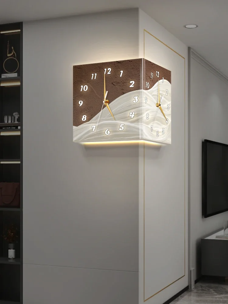 Corner clock punching-free living room creative clock wall lamp household luxury luminous wall  mute table wall