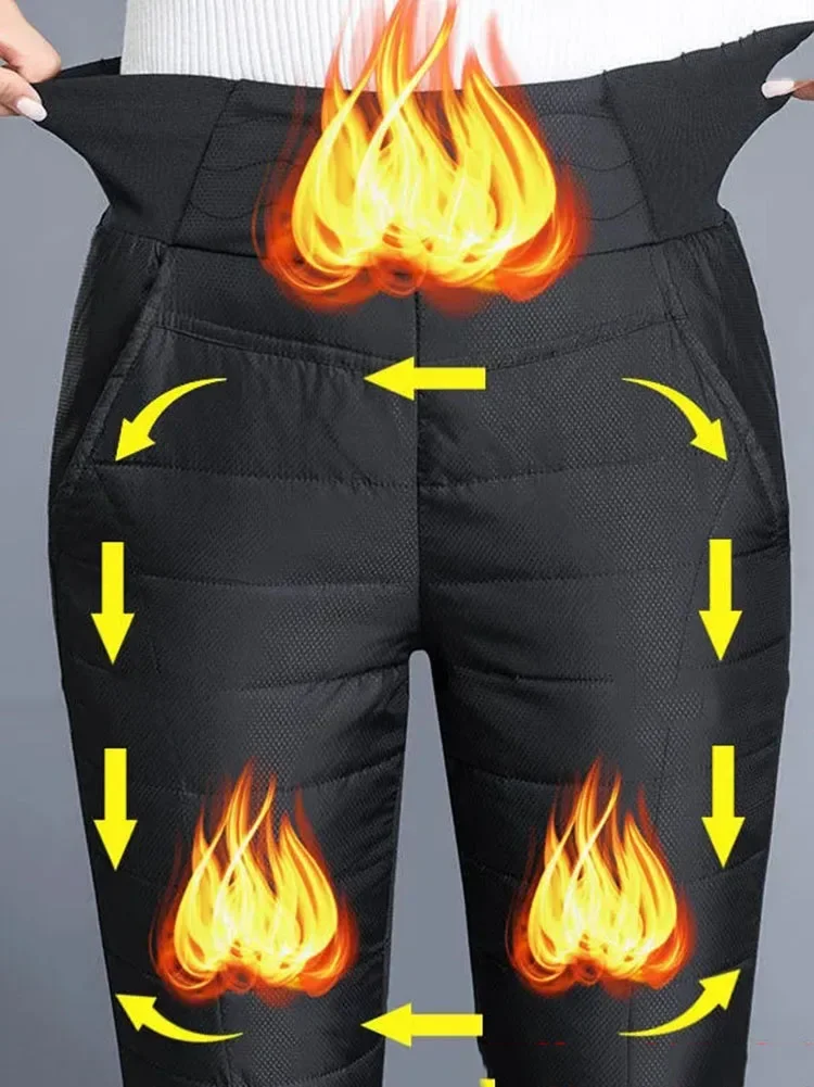 冬用90%ダックダウンペンシルパンツ レディース 厚手 ハイウエスト スリム スノーウェア パンツ カジュアル 暖かい ハイウエスト ふわふわ トラウザーズ XQ86