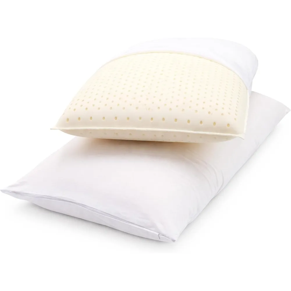 Natural Latex Bed Pillow with Organic Cotton Cover - King Size Soft, Pack of 2