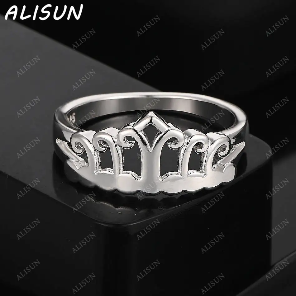 

ALISUN 925 Sterling Silver Size 7-10 Crown Fine Ring For Women Men Fashion Jewelry Charm Grace Wedding Engagement Accessories