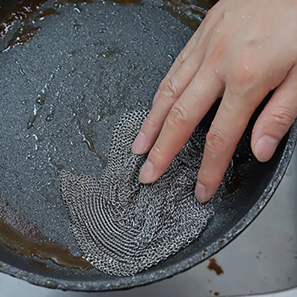 Square Stainless Steel Dishcloth Corrosion Resistant No Residue Pan Rust Remover Hangable Rust-free Pot Brush Glass