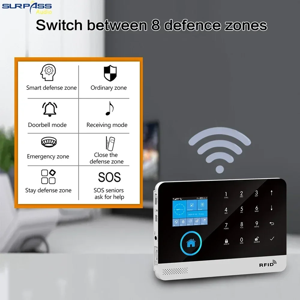 Smart Home Wireless Tuya WiFi GSM Security Alarm System Kit Connect with IP Camera App Remote Control Support Voice Control