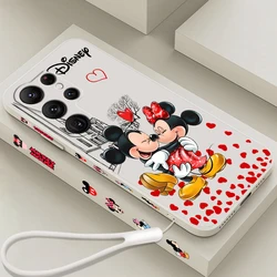 Capa para telefone Disney Mickey e Minnie, corda esquerda líquida, capa para Samsung Galaxy S24 S23 S22 S21 S20 FE S10 Ultra Plus Lite 5G, tendência