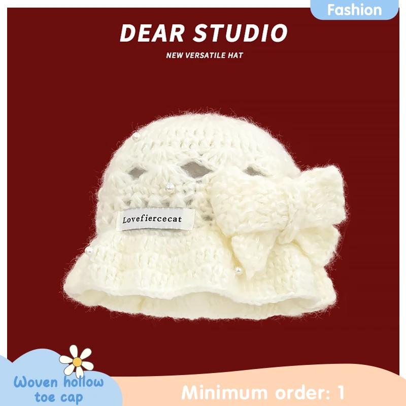 Spring Autumn Thin Japanese Hand-knitted Hollow Knitted Hat for Women for Daily Work Retro Literary and Versatile Fashion Beret