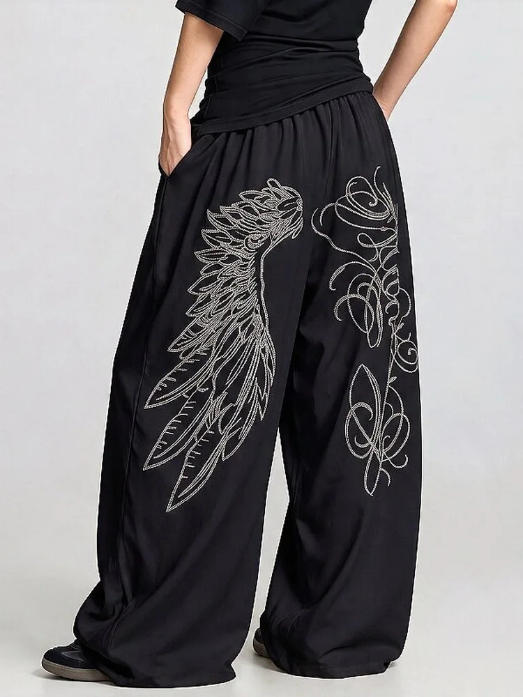 Angel Wing Glitter Long Pants Cool Lazy Street Dance Pants Men's Casual Straight Leg Trousers Fashionable Drapey Dance Trousers