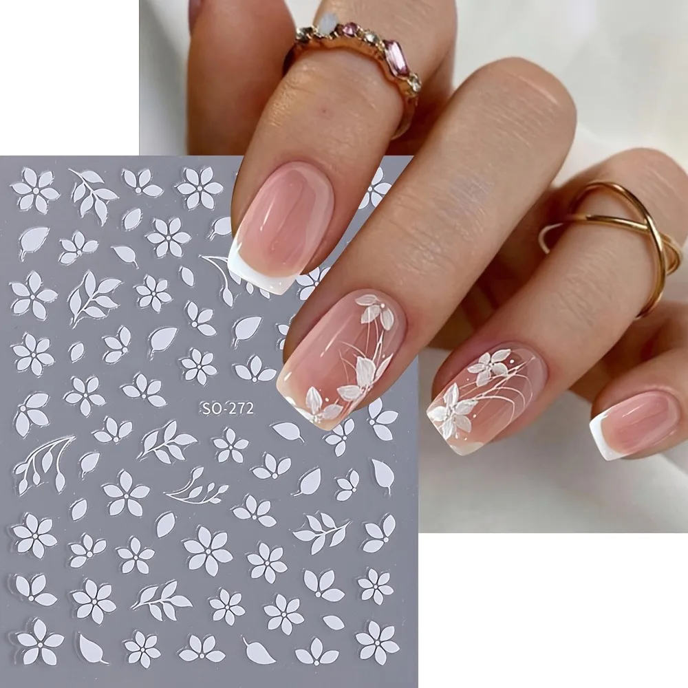 Floral Leaf Nail Stickers Gold Hollow 3D Spring Summer DIY Self Adhesive Nail Art Decals for Women