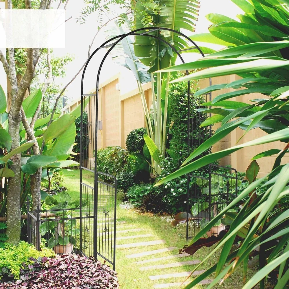 

86" Garden Arbor Arch Gate with Trellis Sides for Climbing Plants, Wedding Ceremony Decorations, Grape Vines with Locking Doors
