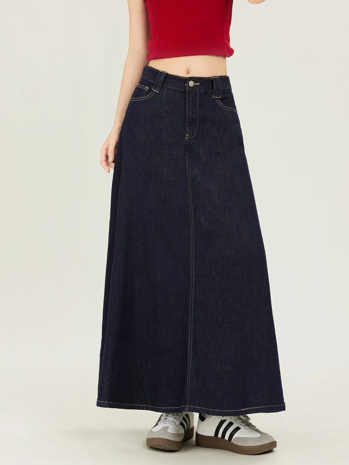 ZHISILAO Fashion A-line Long Jeans Skirt Women Vintage Casual Y2K High Waist Denim Skirt Summer 2024