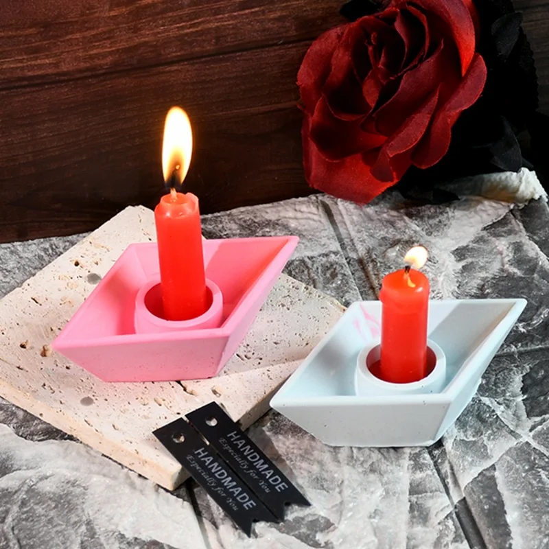 Paper Boat Candlestick Silicone Mold Handmade Candle Holder Cement Gypsum Epoxy Resin Molds  Craft Supplies For Table Decoration