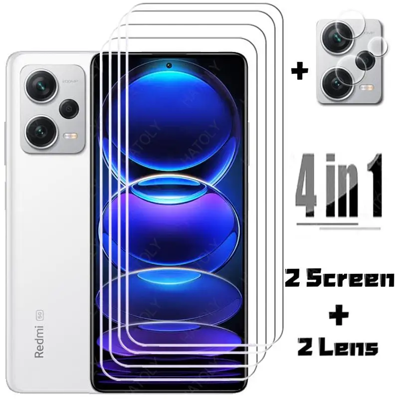 

4in1 Glass for Redmi Note 12 Pro Plus Tempered Glass Xiaomi Redmi Note 9 10 11 12 Pro 5G full Screen Protector Camera Len Film