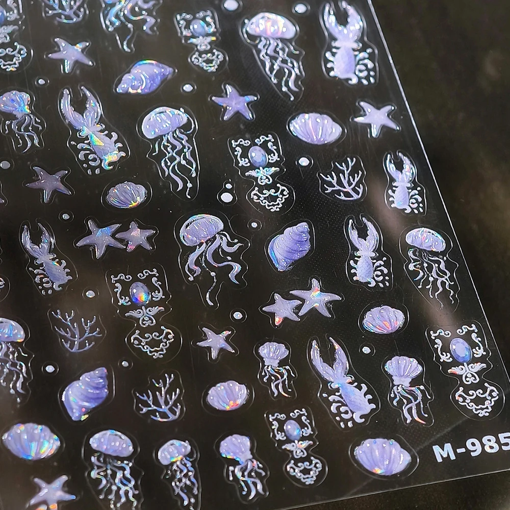 أعماق البحار الأسماك فقاعة 5D مسمار الفن ملصق قنديل البحر الملونة المحيط مخلوق الصيف الذاتي لاصق الديكور مانيكير صائق DIY بها بنفسك #4