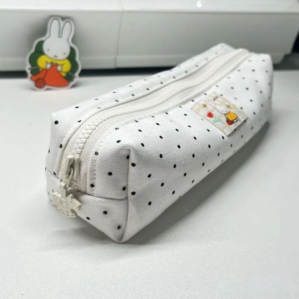 Kawaii Miffy Cute Pencil Case Cartoon Rabbit Simple Style Polka Dot Portable Stationery Storage Bag Girl Gift - Image 2