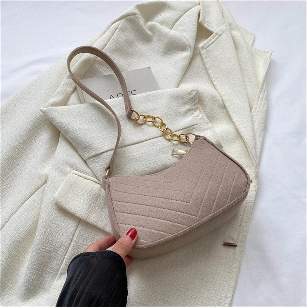 Felt Mini Shoulder Bags for Women 2024 Women's Underarm Bags Texture Solid Color Casual Handbags Female Light Weigh Bag Pouch