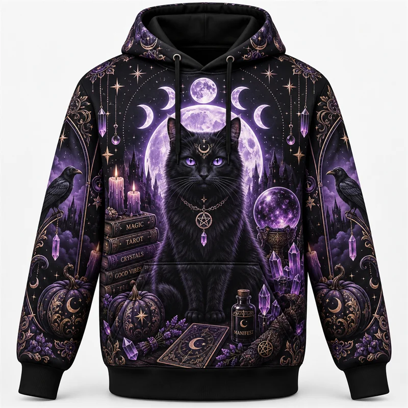Halloween Hoodie 2026 Trendy 3D Print Cute Gothic Streetwear Oversized Pullover Ghost Pumpkin Skull Cat Casual Unisex