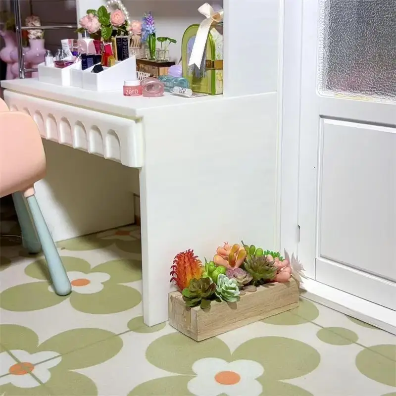 1Pc Zufällig Puppenhaus Miniatur Sukkulenten Holz Trog Grüne Blumentopf Modell Micro Landschaft Dekor Ornamente Pretend Spielen Spielzeug