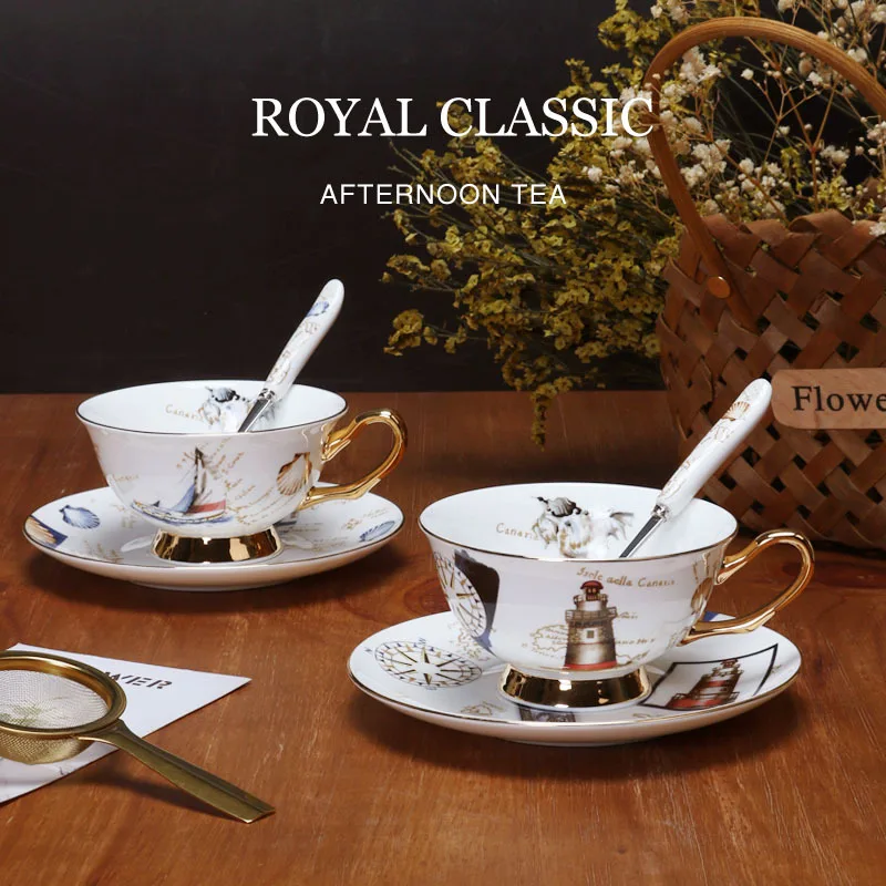Royal Bone China Coffee Cups with Saucers & Spoons, European Afternoon Tea Set,Premium Gift Boxed，Luxury Present for Women