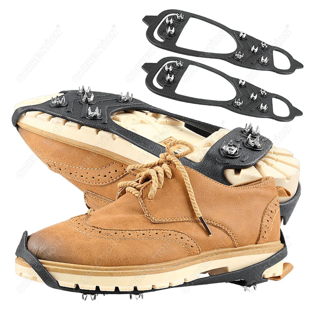 CORRECTiON Hiking Ice Grippers 8 Teeth Anti Slip Snow Crampons For Shoes Winter Outdoor Mountain Climbing Cleats Spikes Traction