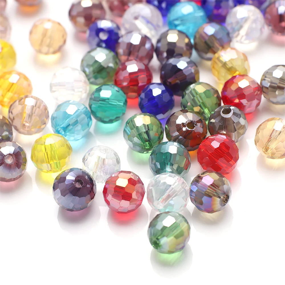 96Facets Round Ball AB Colors 6mm 8mm 10mm 12mm Faceted Crystal Glass Loose Spacer Beads for Jewelry Making DIY Crafts