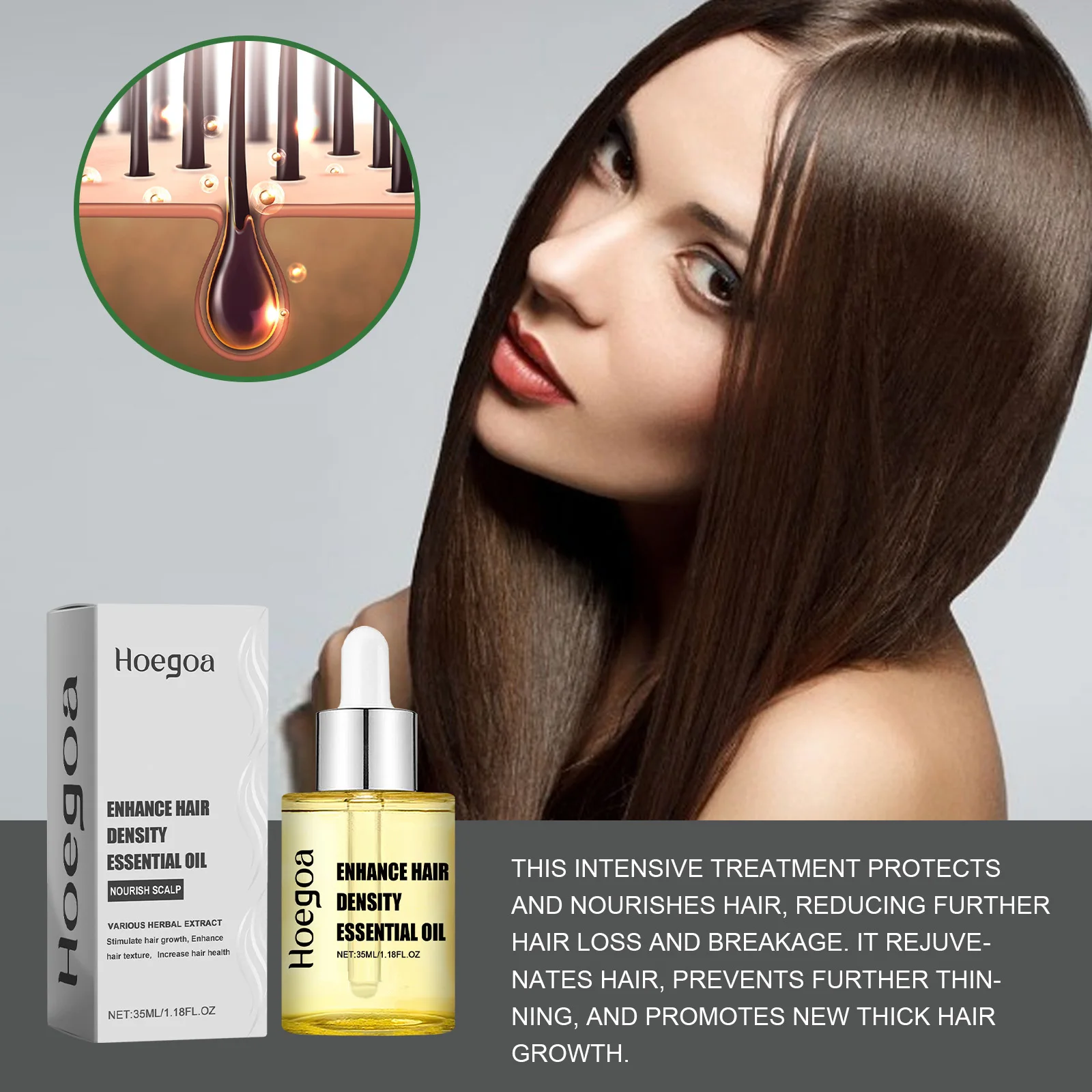 HOEGOA 35mL Enhance Hair Density Essential Oil Herbal Extract Formula Nourishes Scalp Enhances Hair Texture Boosts Hair Health