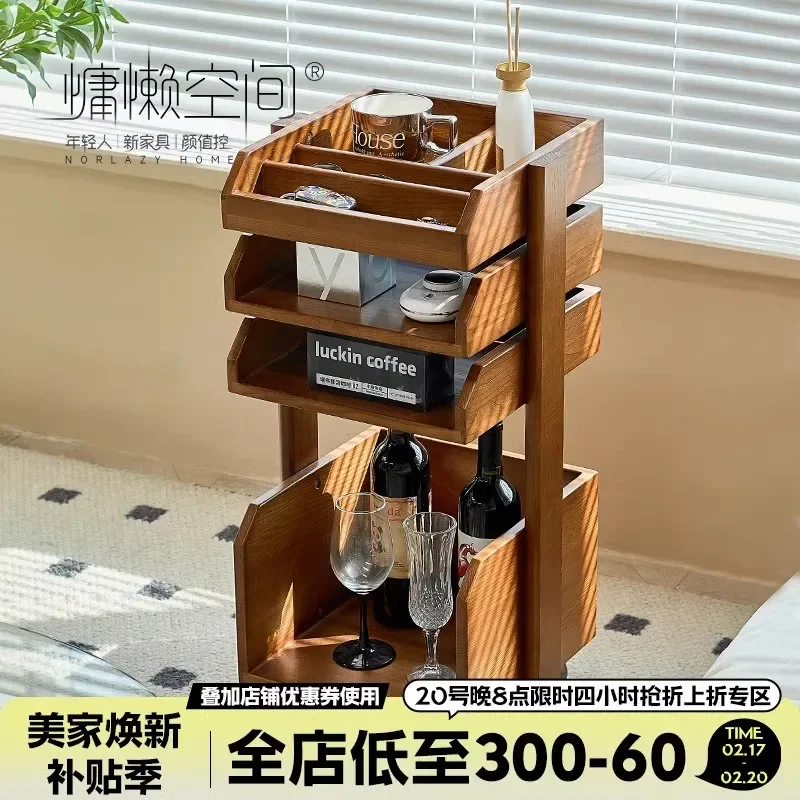 Wabi-**** wind living room mobile coffee table simple retro home cart small apartment storage sofa side table