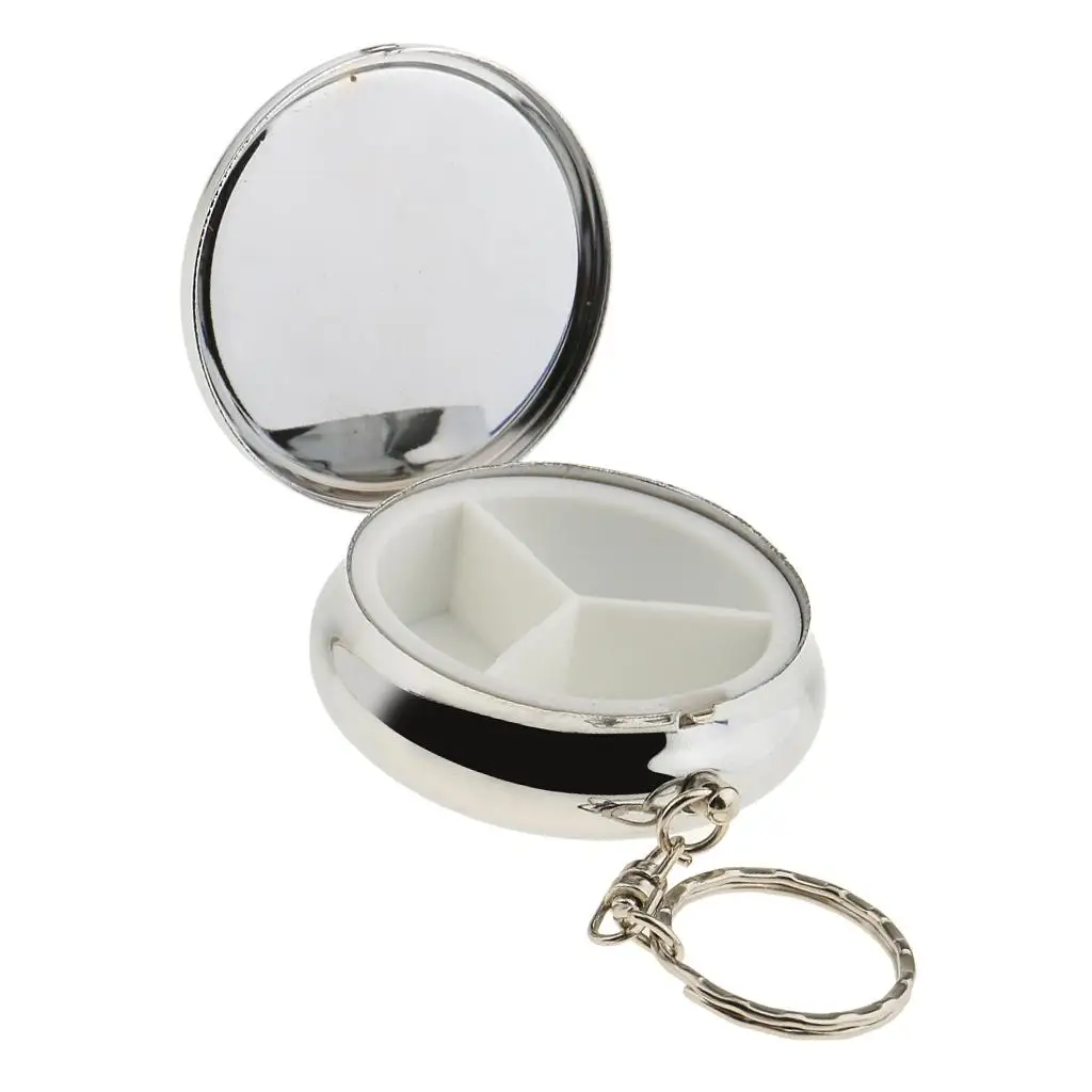 Pocket Size Metal Medicine Box Portable Pill Organizer with Keychain for Home Office Travel