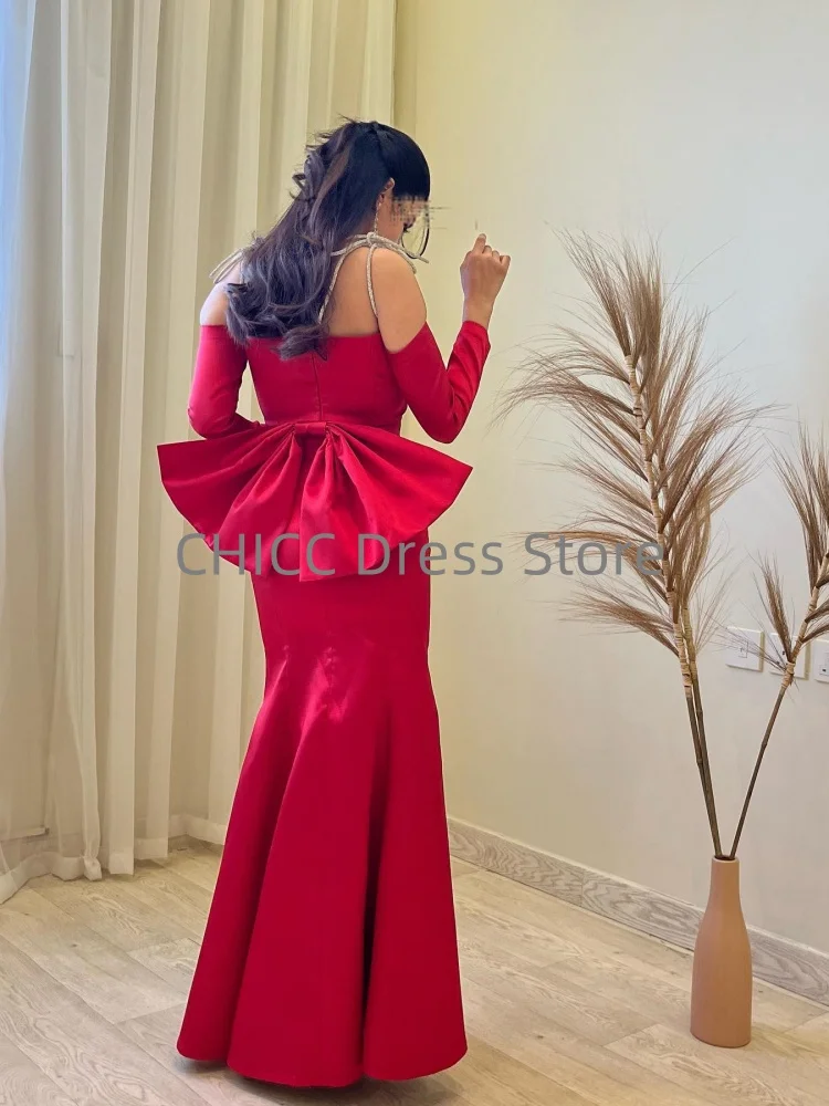 

Elegant Evening Dresses Strapless Halter Mermaid Red Prom Dresses Bow Draped for Formal Gown فساتين سهرة Customized