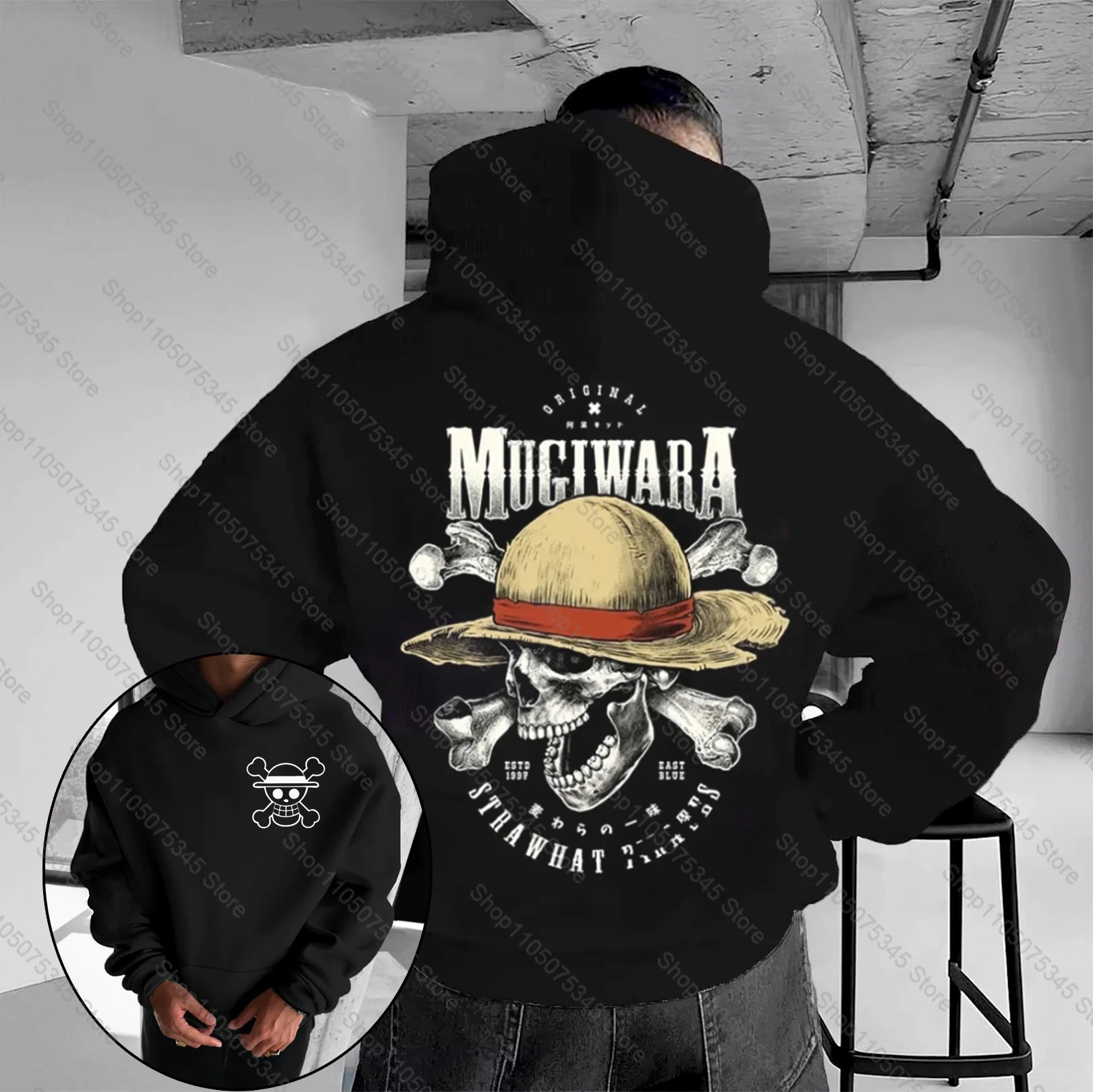 

One Piece Anime Skeleton Print Men's Hoodie Autumn and Winter Fleece Lining Long Sleeve Streetwear Hip Hop Oversized Y2k Clothes