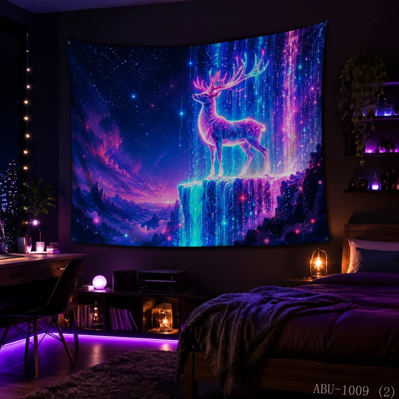 VIKAMA Star River Waterfall Cliff Elk Dreamy Christmas Tapestry High definition Background Cloth Holiday Atmosphere Room Decor