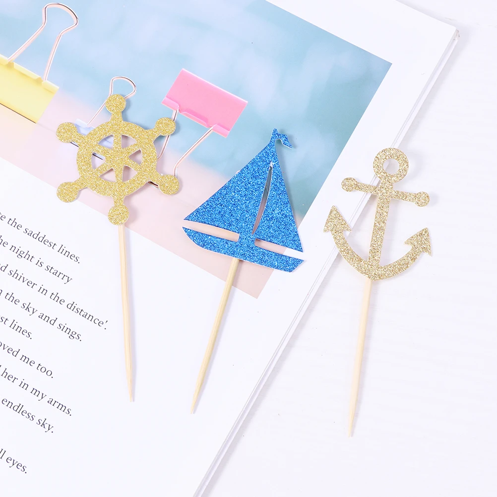 

48pcs Toppers Sailing Boat Nautical Wedding Supplies Reusable Nautical Cake Toppers Cake Picks Decorations