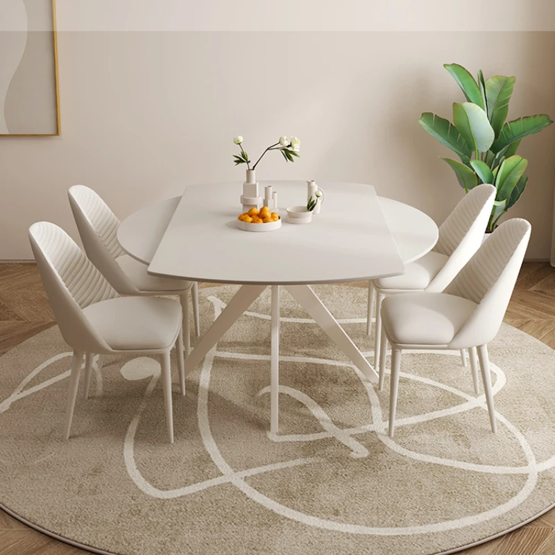 Pure white slate cream wind retractable deformation folding table square round dual-purpose household