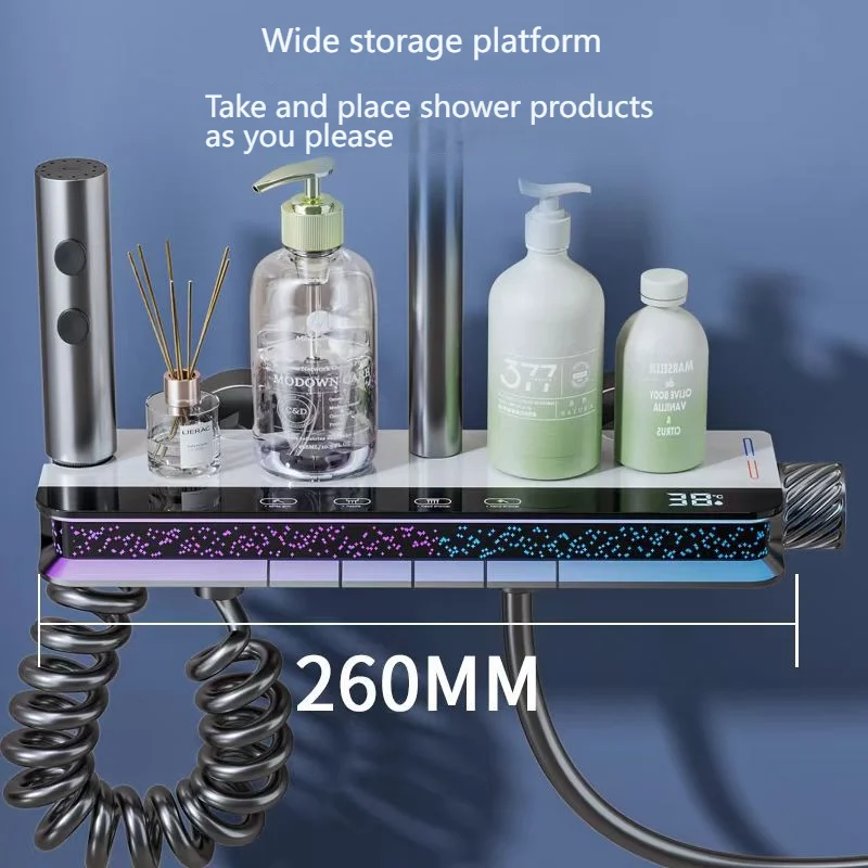 Bathroom Shower Full Set with Digital Display Starry Sky Atmosphere Light Bathtub Showers System Sets Hot Cold Shower Faucet