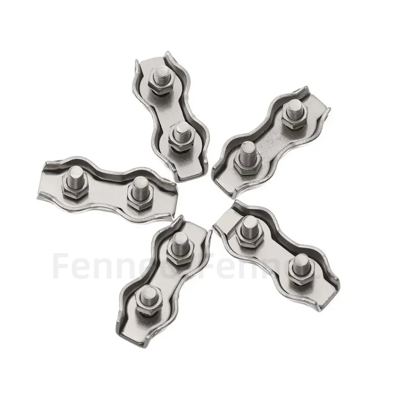 10Pcs M2-M8 Steel Wire Cable Clamp 304 Stainless Steel Double Post Bolt Clip Wire Rope Cable Clamp Caliper Rope Simple Grip