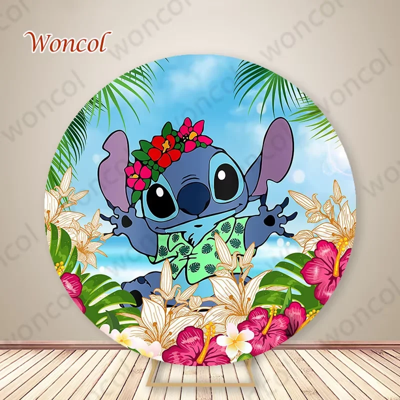 Lilo & Stitch Round Cover Kids Birthday Background Lilo & Stitch Cylinder Cover Baby Shower Decorations Photocall Props