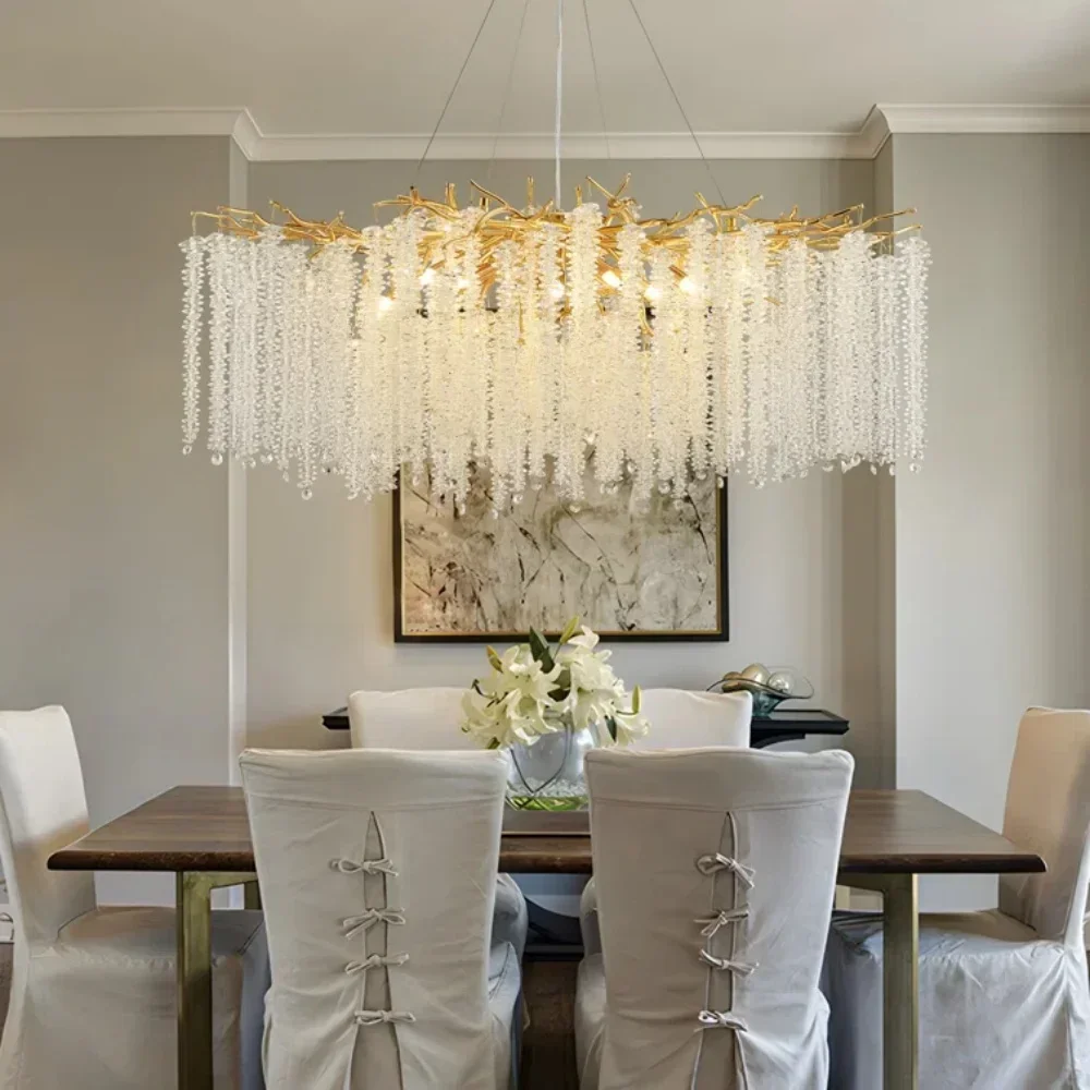 Luxury Crystal Chandelier Chandeliers For Dining Living Room Table Gold Round Hanging Crystal Pendant Lamp For Kitchen Island