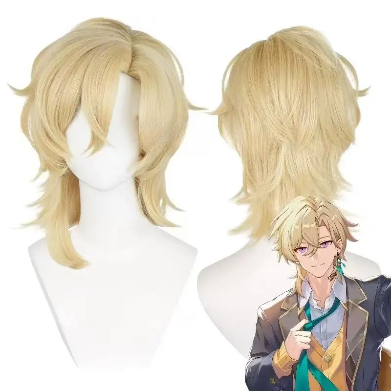 Honkai Star Rail Aventurine Cosplay Wig, Matte Heat Resistant Synthetic Blonde Wolf Tail Wig, for Halloween Party comic Con