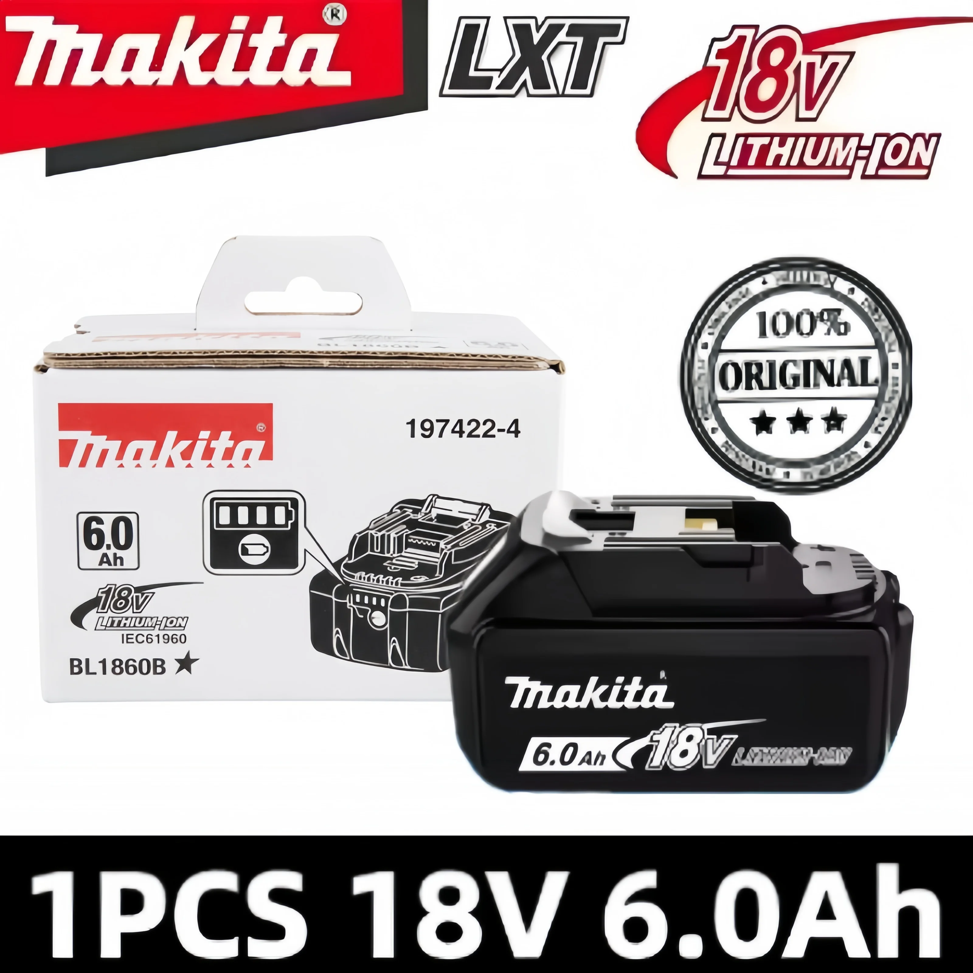 100% Original Makita Battery, 18V 6.0Ah Rechargeable Battery, Replacing Makita BL1830B L1840B L1850B L1860B, Power Tool Battery image 3