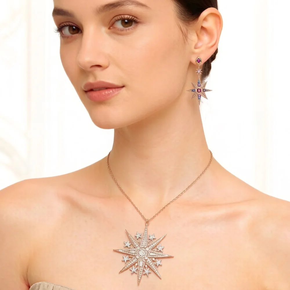 Zestaw biżuterii Gwiazdy i Księżyc 925 Sterling Silver Bohemia Prezent dla kobiet — zdjęcie 4