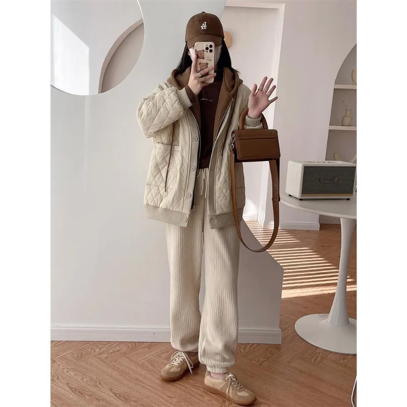 Women's Clothing Autumn Winter Warm Cotton Jacket Quilted New Fashion Patchwork Faux Two-piece Thicken Cotton Coat Comfortable