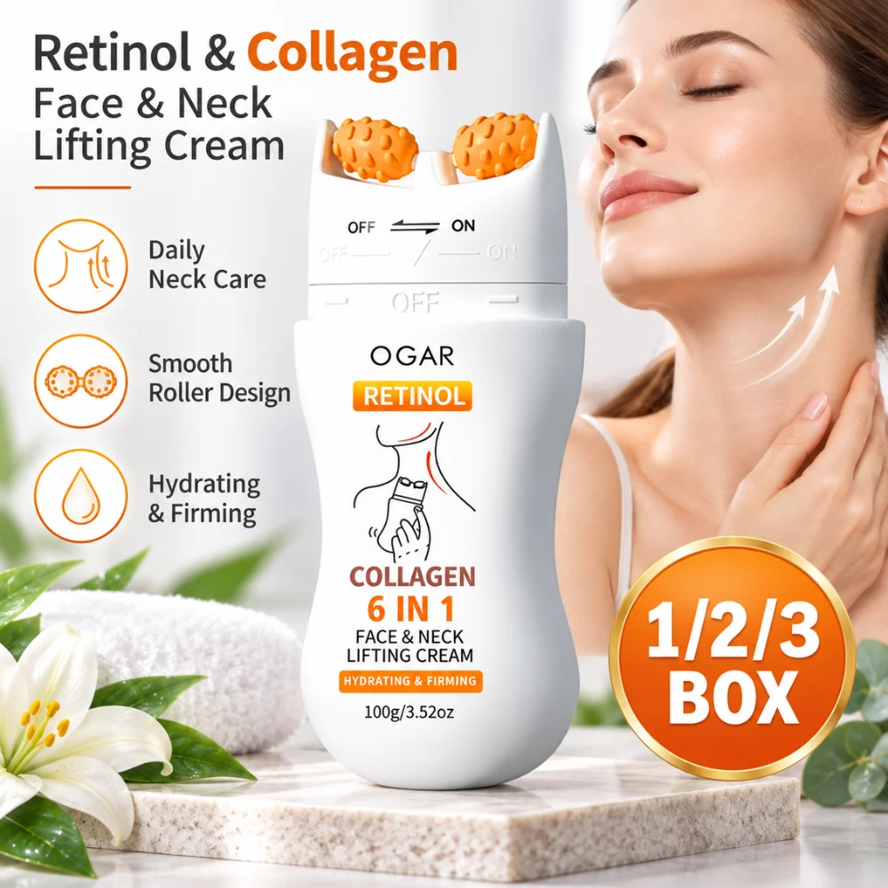 V Shaped Roller Neck Cream 100g Retinol Collagen Moisturizing Firming Formula for Dry Rough Neck Skin Jawline Massage Care